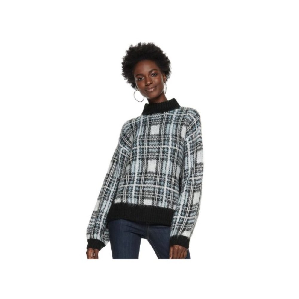 Nine West  Blue Plaid Boxy Sweater - Size S